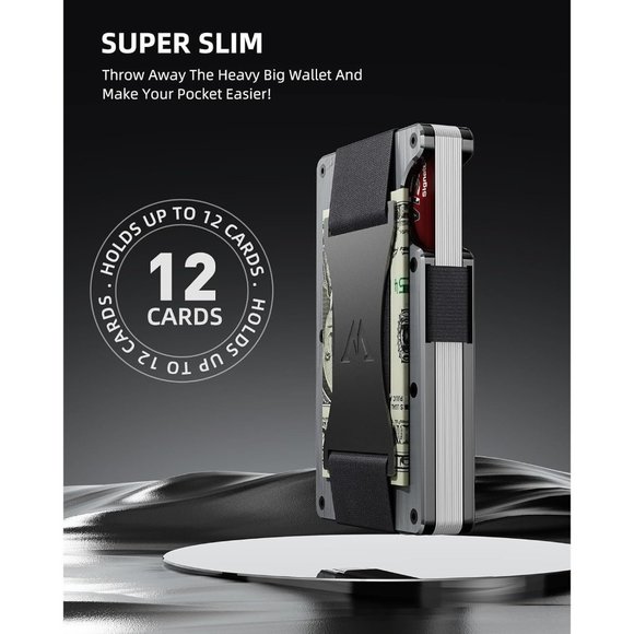 Men Metal Credit Card Holder with Cash Strap Quality Rustproof Black Wallet - Picture 4 of 7